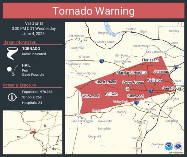 Tornado warning issued for nearly 1 million residents in St. Louis metro area 1 Tornado warning issued for nearly 1 million residents in St. Louis metro area