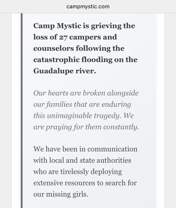 Camp Mystic confirms 27 campers and staff have died 3 Camp Mystic confirms 27 campers and staff have died