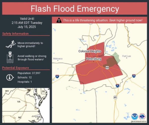 Flash Flood Emergency Declared for Colonial Heights and Petersburg, Virginia 3 Flash Flood Emergency
