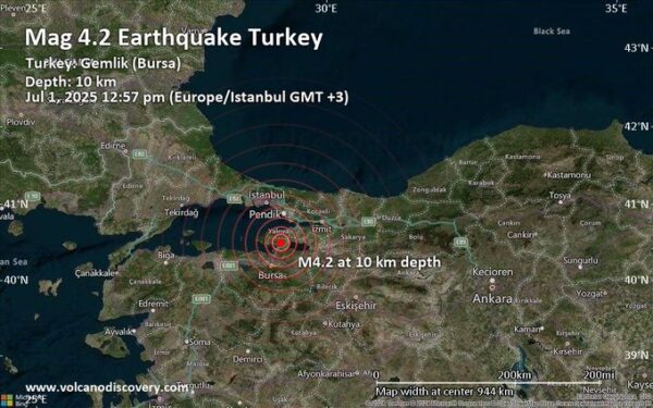 Magnitude 4.2 Earthquake Strikes Near Gemlik, Turkey