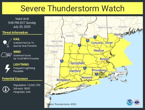 Severe Thunderstorm Watch Issued for Six Northeast States Until 9 PM EDT 3 Severe Thunderstorm Watch Northeast