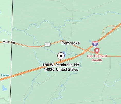  bus rollover on I-90 W in Pembroke, New York .