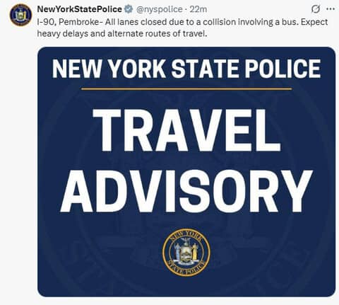 Pembroke NY I-90 Bus Crash 52 Injured Drivers Use NY Route 5 or 33 3 Pembroke NY I-90 Bus Crash