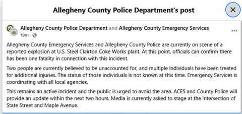 One dead, 2 missing, multiple injured in the plant explosion in Pennsylvania