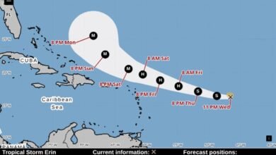 Tropical Storm Erin Advisory 11 Latest Forecast Hurricane Watch Updates