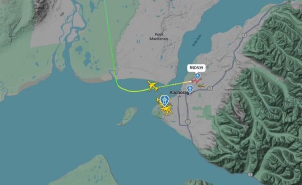 The plane with Putin on board has landed in Anchorage, Alaska
