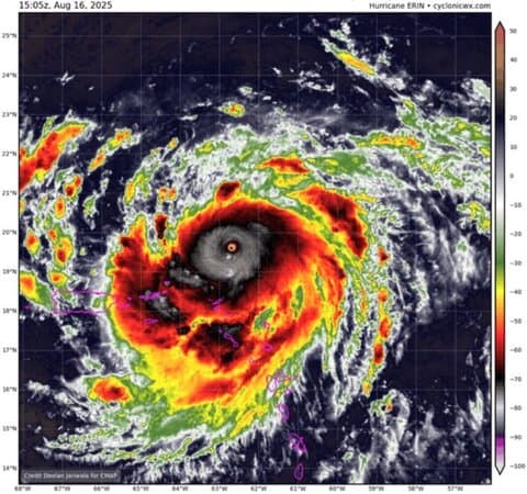 Hurricane Erin Explodes into Category 5 Monster with 160 mph Winds North of Leeward Islands, NHC Warns