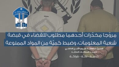 شعبة المعلومات توقف لبنانيًا وسوريًا بتهمة ترويج المخدرات في جونية