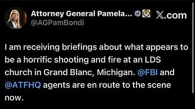 Attorney General Pam Bondi Comments on Grand Blanc Church Mass Shooting and Fire