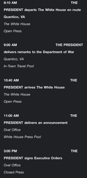 Hundreds of Officers to Hear President, Secretary of War at Quantico; Oval Office Remarks to Follow