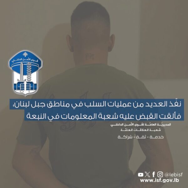 نفّذ العديد من عمليات السلب في مناطق جبل لبنان، فألقت القبض عليه شعبة المعلومات في النبعة