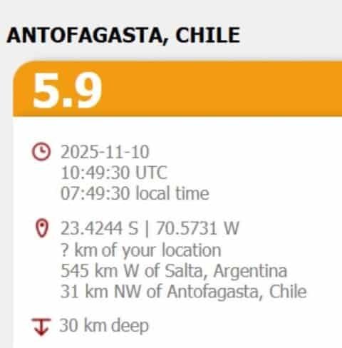 Preliminary M5.9 Earthquake Strikes Antofagasta, Chile
