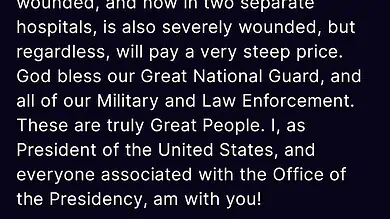 Trump: Two National Guard Members Critically Wounded in Shooting Near White House