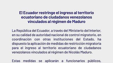 Ecuador Restricts Entry of Venezuelans Linked to Maduro Regime