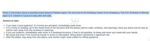 The US Embassy in Cyprus is urging its citizens not to visit the embassy premises