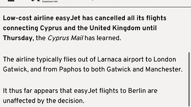 easyJet cancels all Cyprus–UK flights until Thursday