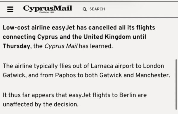 easyJet cancels all Cyprus–UK flights until Thursday