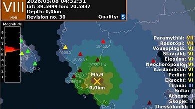 A 5.9 Magnitude Earthquake Reported West of Ioánnina, Greece