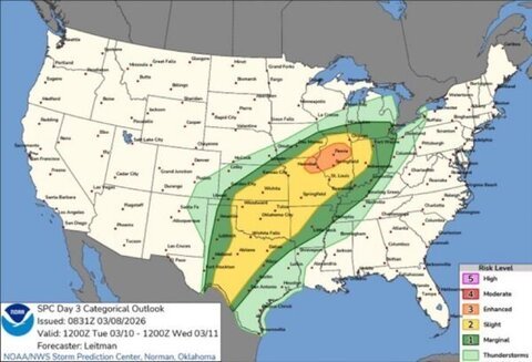 NWS Warns Severe Storms Could Bring Large Hail and Tornado Risk Across Midwest
