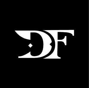 Dawnforge Studios logo - white DF initials on black background