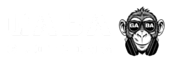 Logo of GABA Clothing featuring a monkey wearing sunglasses with "GA" and "BA" on the lenses.