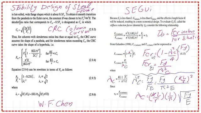 page 7-post 25-comp Derive an expression for λ^2 =Fy/FE and Galambs equations which is similar to CRC curves