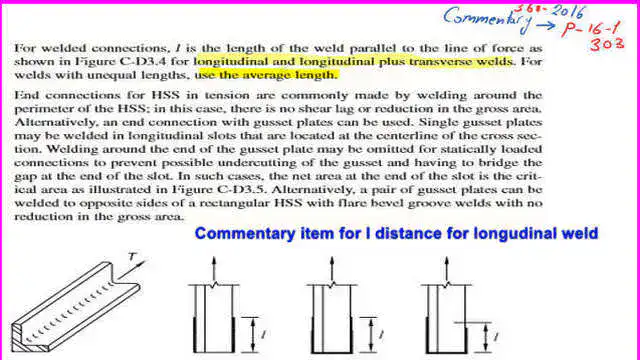 Specification commentary requirement for the length of the weld.
