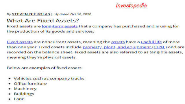 Page 7- post 9 economy. What are the examples of the Fixed assets?