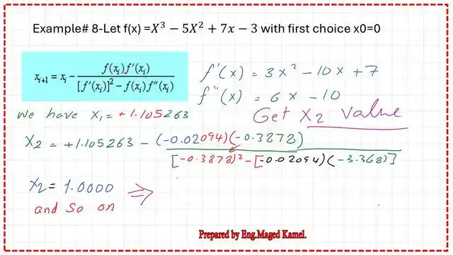 The detailed calculation of how to get the value of x2 for solved problem #8.