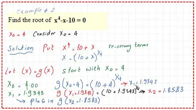 Solved example-2- find the root of x^4-x-10=0 by fixed point iteration.