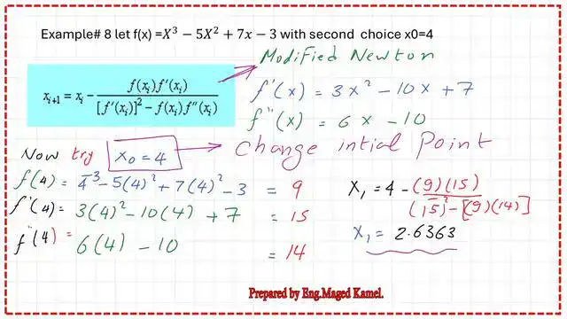 Starting as the second choice by letting x0=4.00 and get the x1 value.