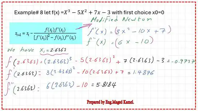 Substitute by the value of x1=2.6363 in the solved problem #8.