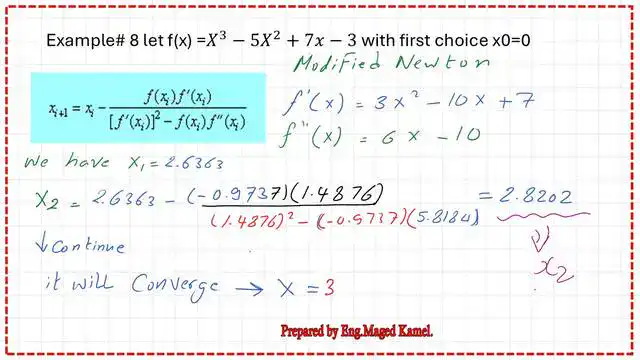 Get the value of x2 by the modified newton-raphson method.
