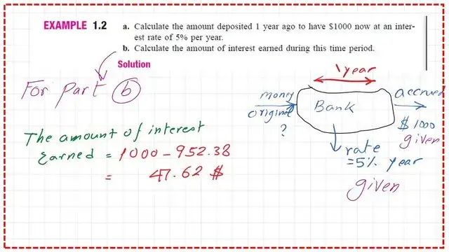 Solved example 1-2, part b- calculate the amount of interest earned.