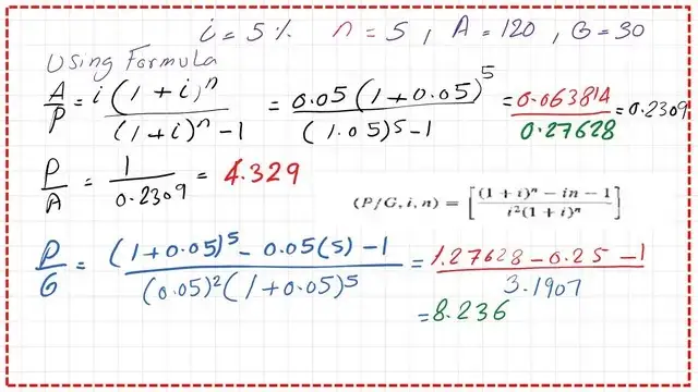 Part C, of the Solved example 4-8 How to find the P value with given arithmetic gradient G, i, n?