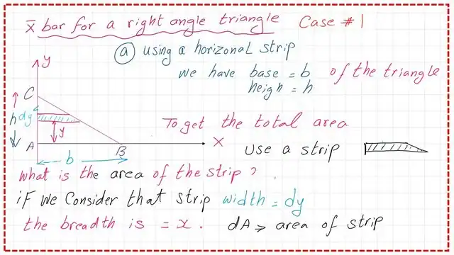 X bar for a right angle triangle- case-1 with a horizontal strip.