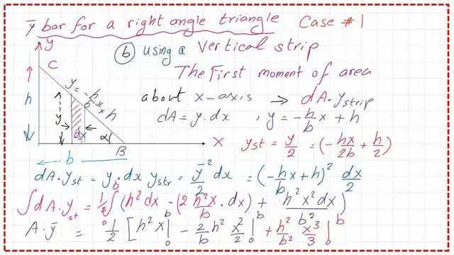 page-3-post-3a-moment-of-area The expression for the first moment of area of a right-angle triangle using a vertical strip.