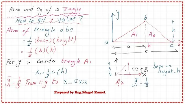 What is Area and y bar for the first triangle?
