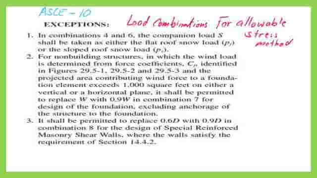 Exceptions in load combinations.
