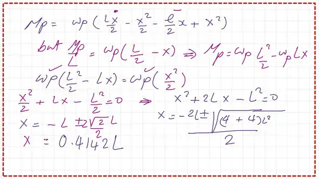 The value of x distance from the left support to the plastic hinge.