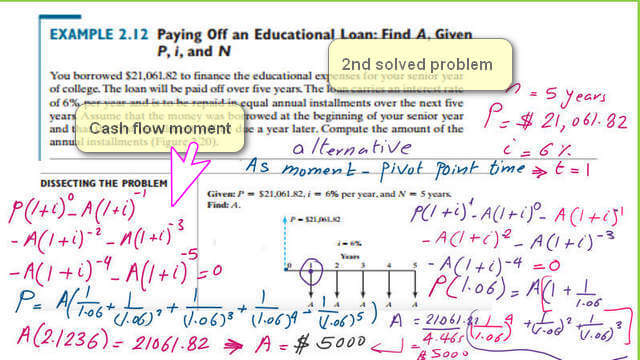 8-A-value-cash-flow The second solved problem 2-12, find the deposit value for uniform series, use cash flow moment-use another pivot point at t=1.