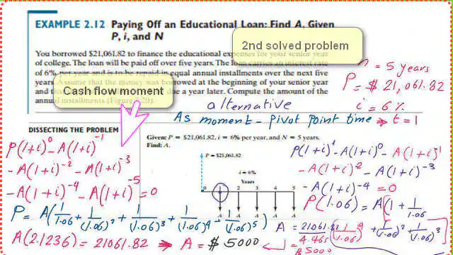 8a-A-value-cash-flow The second solved problem 2-12, find the deposit value for uniform series, use cash flow moment-use another pivot point at t=1.