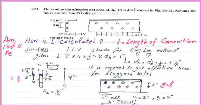 1-problem-3-21 A Solved problem 3-21 for the effective area for a staggered bolted angle.