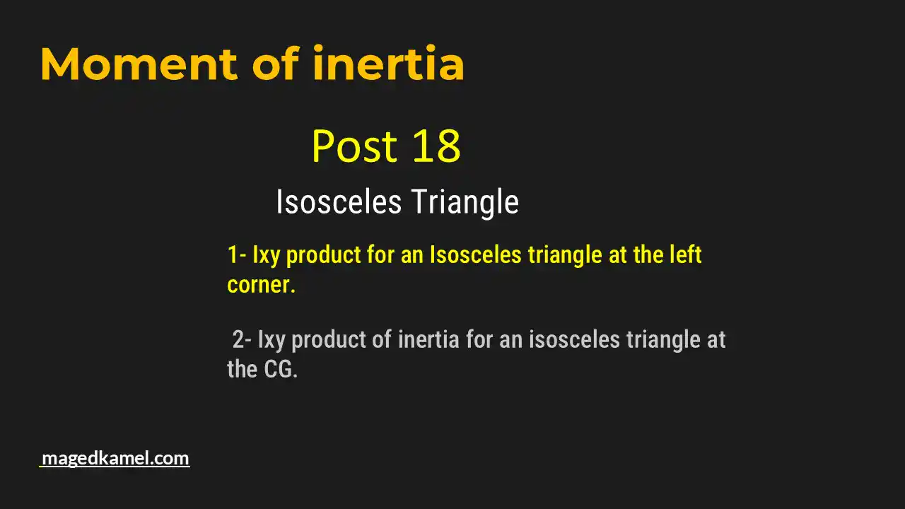 Find the product of inertia Ixy for an isosceles triangle.