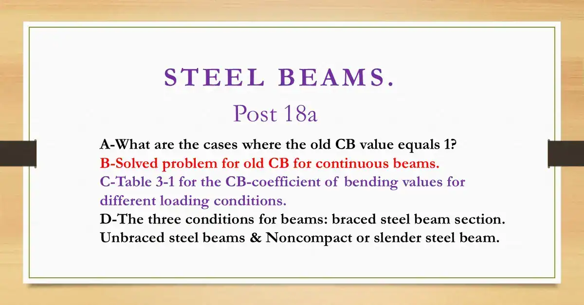 Brief data for post 18a -steel beam-OLd Cb Coefficient.
