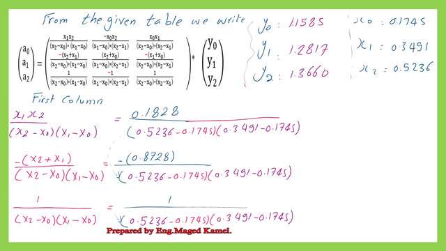 The value of the first column of B matrix.