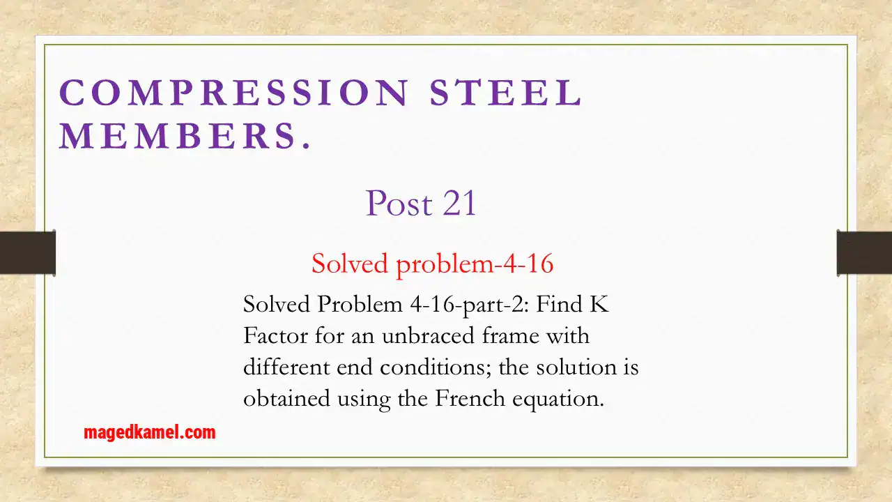 Solved problem 4-16 for k of unbraced frame by french equation.