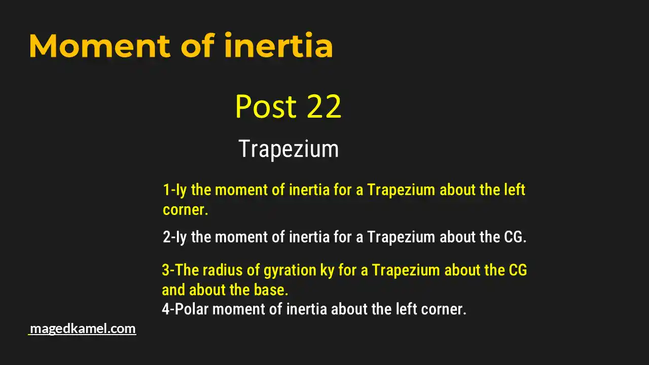 The moment of inertia Iy for Trapezium and polar moment of inertia.