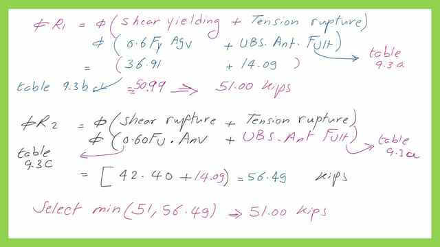 Select the minimum LRFD value for block shear.