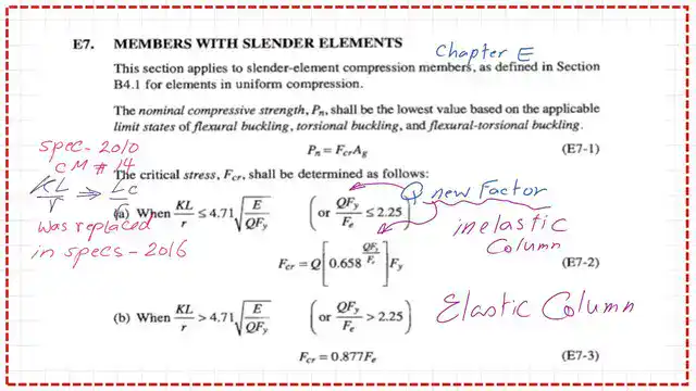 Section E-7 of the AISC specification-Members of slender elements.